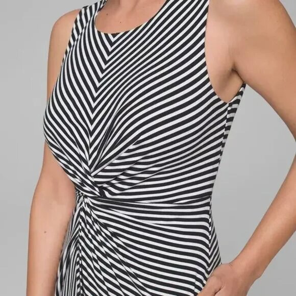 NWT Soma Asymmetrical Twist Waist Dress Black & White Striped Soft Size XXL - Picture 2 of 4
